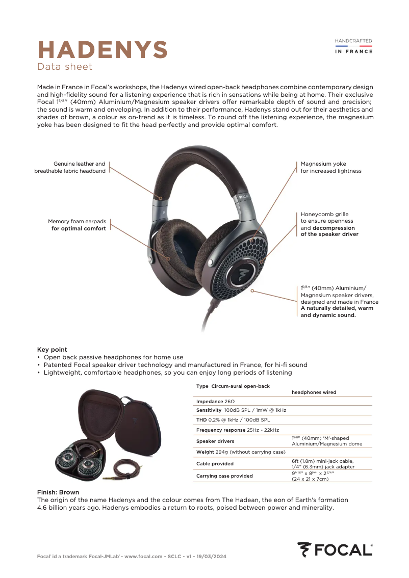 Page n°1 - Fiche technique Focal Hadenys