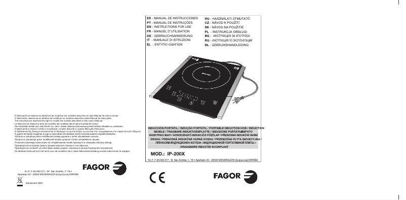 Page 1 de la notice Manuel utilisateur Fagor IP-200-X