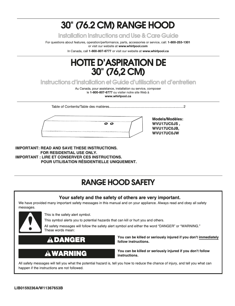 Page 1 de la notice Manuel utilisateur Whirlpool WVU17UC0JW