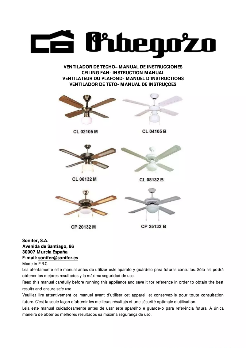 Page n°1 - Manuel utilisateur Orbegozo CL 08132 B