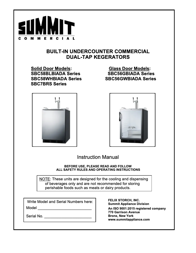 Page 1 de la notice Manuel utilisateur Summit SBC7BRS