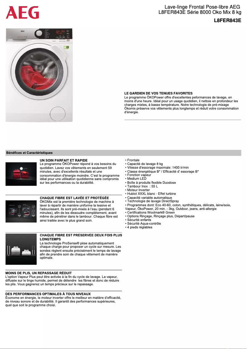 Image de la première page du manuel de l'appareil L8FER843E