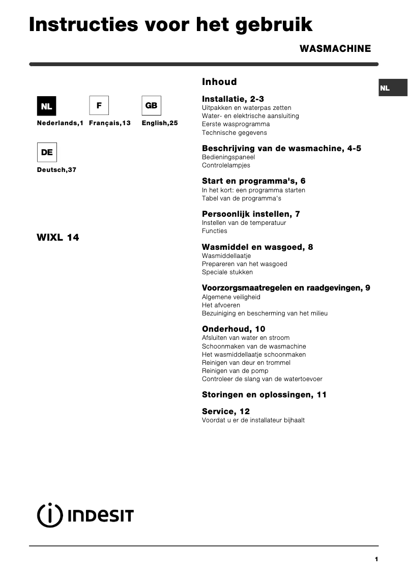 Página 1 del manual Manual de usuario Indesit WIXL 14