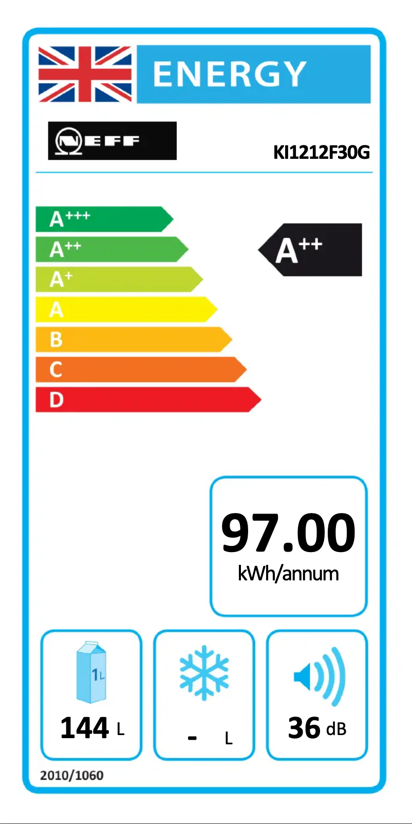 Page 1 de la notice Label énergétique Neff KI1212F30G