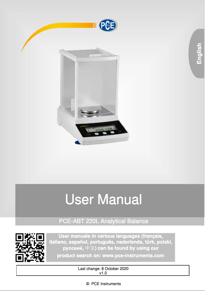 Page 1 de la notice Manuel utilisateur PCE Instruments PCE-ABT 220L