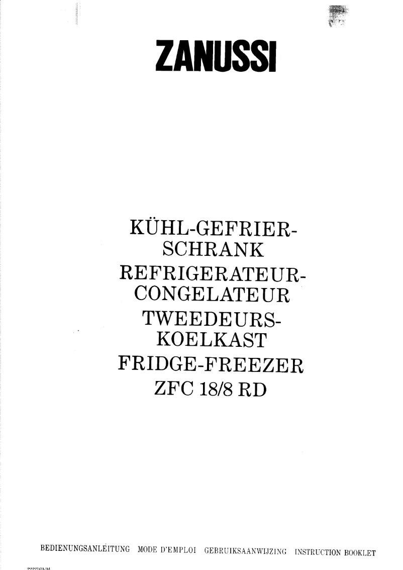 Page 1 de la notice Manuel utilisateur Zanussi ZFC 18/8 k