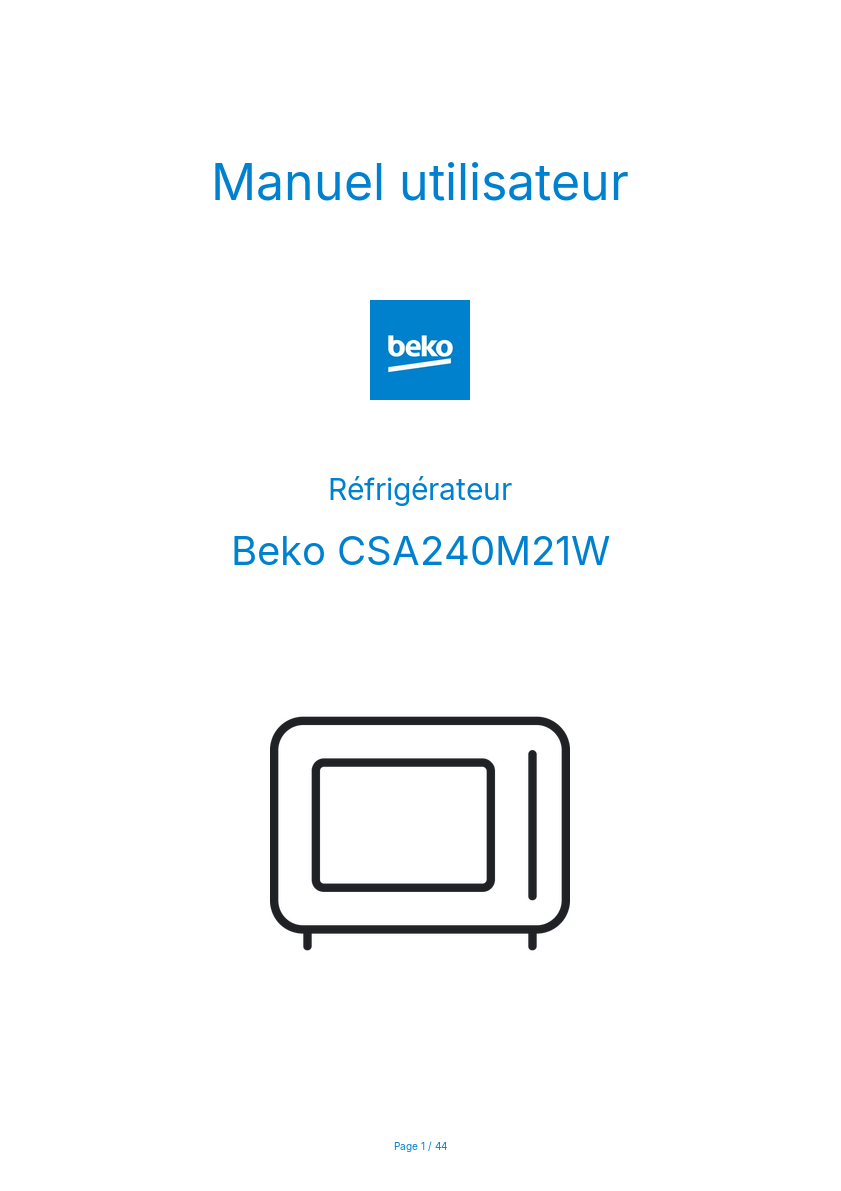 Page n°1 - Manuel utilisateur Beko CSA240M21W