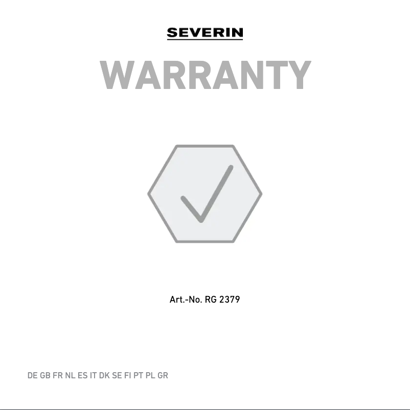 Page 1 de la notice Informations de garantie Severin RG 2350