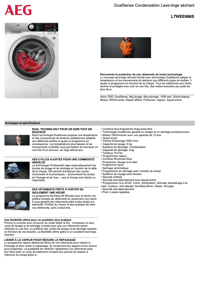 Página 1 del manual Ficha técnica AEG L7WEE966S