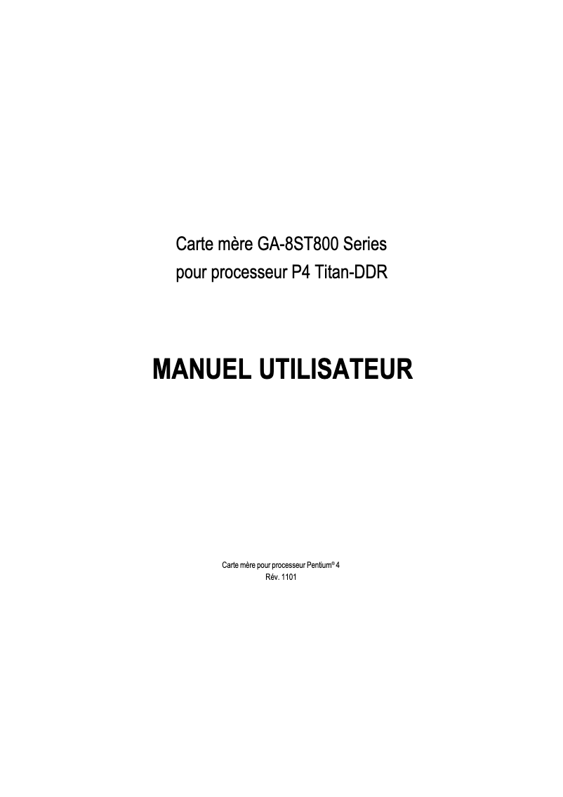 Page 1 de la notice Manuel utilisateur Gigabyte GA-8ST800-L