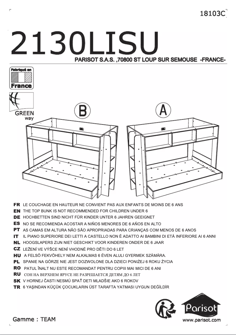 Page 1 de la notice Manuel utilisateur Parisot Team 2 130LISU