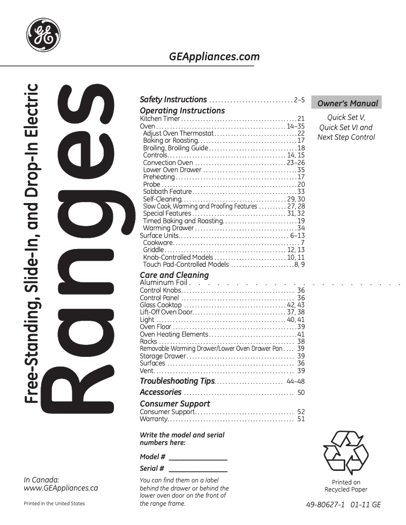 Page 1 de la notice Manuel d'utilisation et d'entretien Adora JB855DPWW