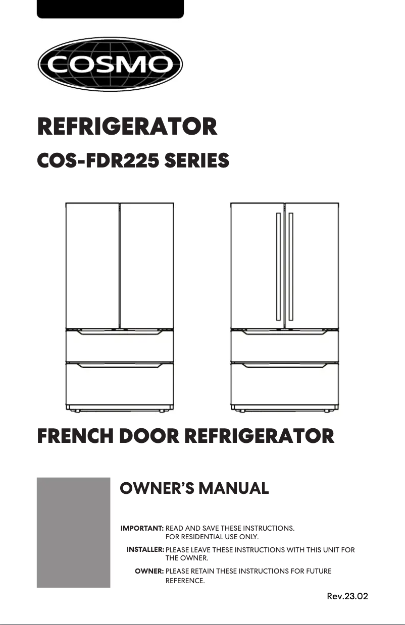 Page 1 de la notice Manuel utilisateur Cosmo COS-FDR225RHSS