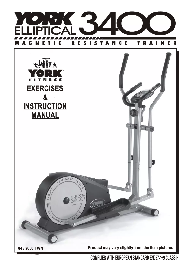 Page n°1 - Manuel utilisateur York Fitness Elliptical 3400