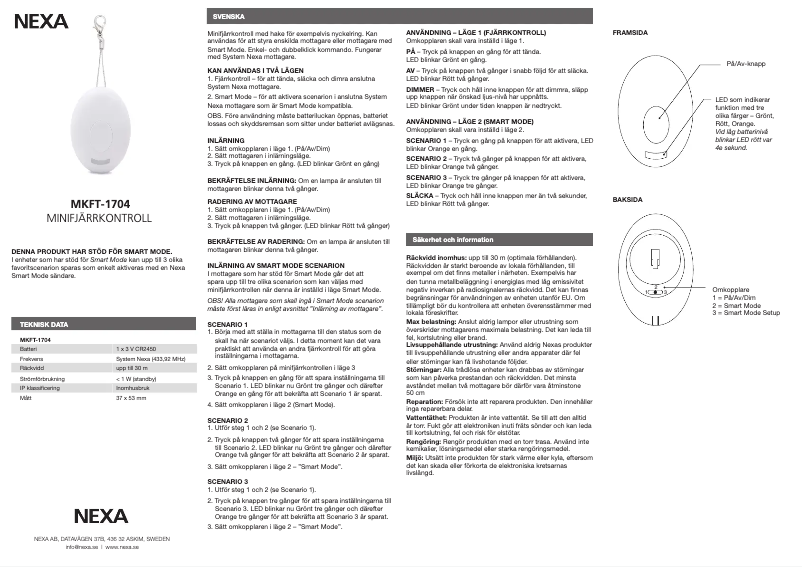 Page 1 de la notice Manuel utilisateur Nexa MKFT-1704