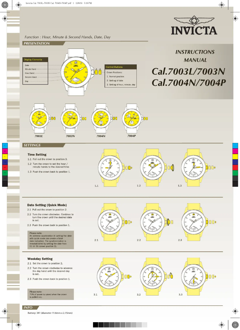 Page 1 de la notice Manuel utilisateur Invicta Reserve 32248