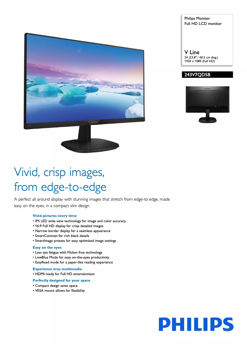 Page 1 de la notice Brochure Philips V Line 243V7QDSB