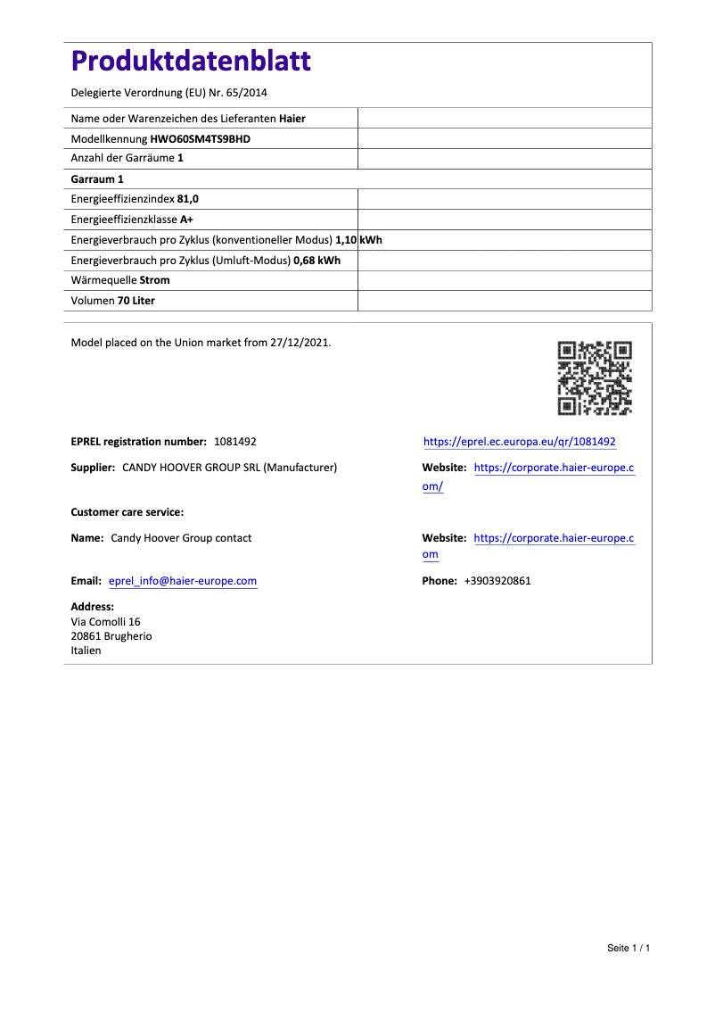 Image de la première page du manuel de l'appareil HWO60SM4TS9BHD