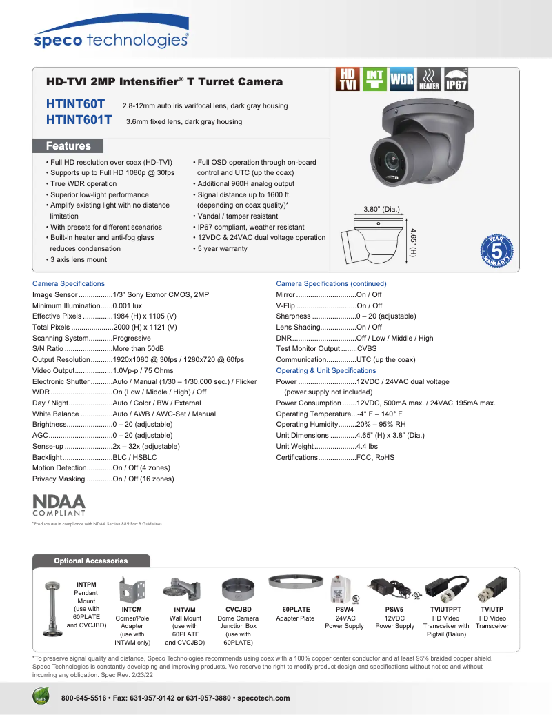 Image de la première page du manuel de l'appareil Intensifier T HTINT60T