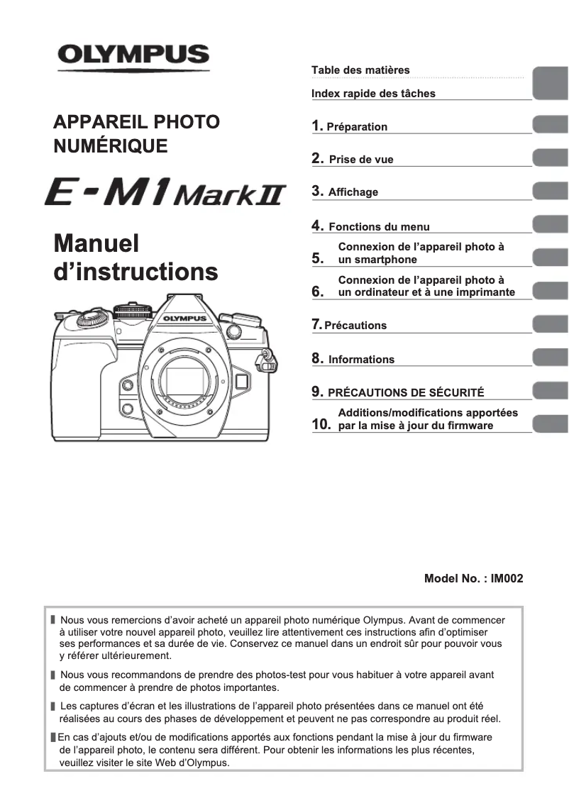 Image de la première page du manuel de l'appareil E‑M1 Mark II