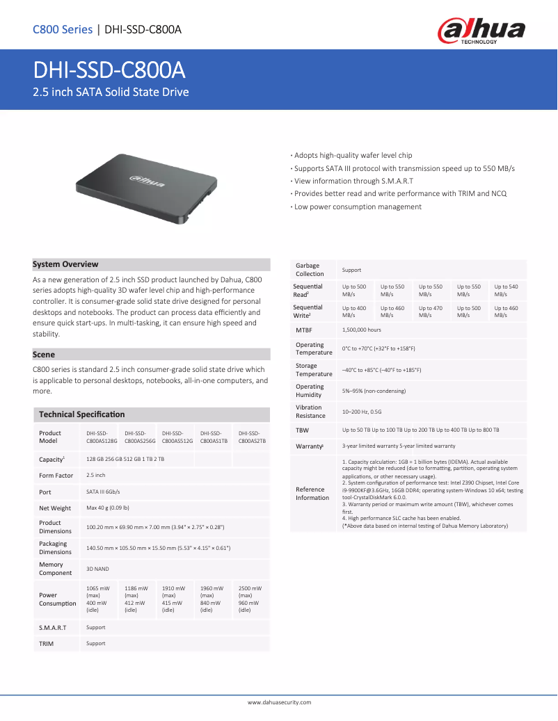 Page 1 de la notice Mode d'emploi Dahua Technology SSD-C800AS500G