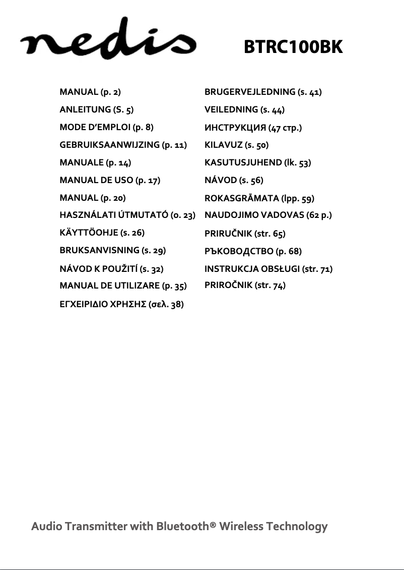 Page 1 de la notice Manuel utilisateur Nedis BTRC100BK