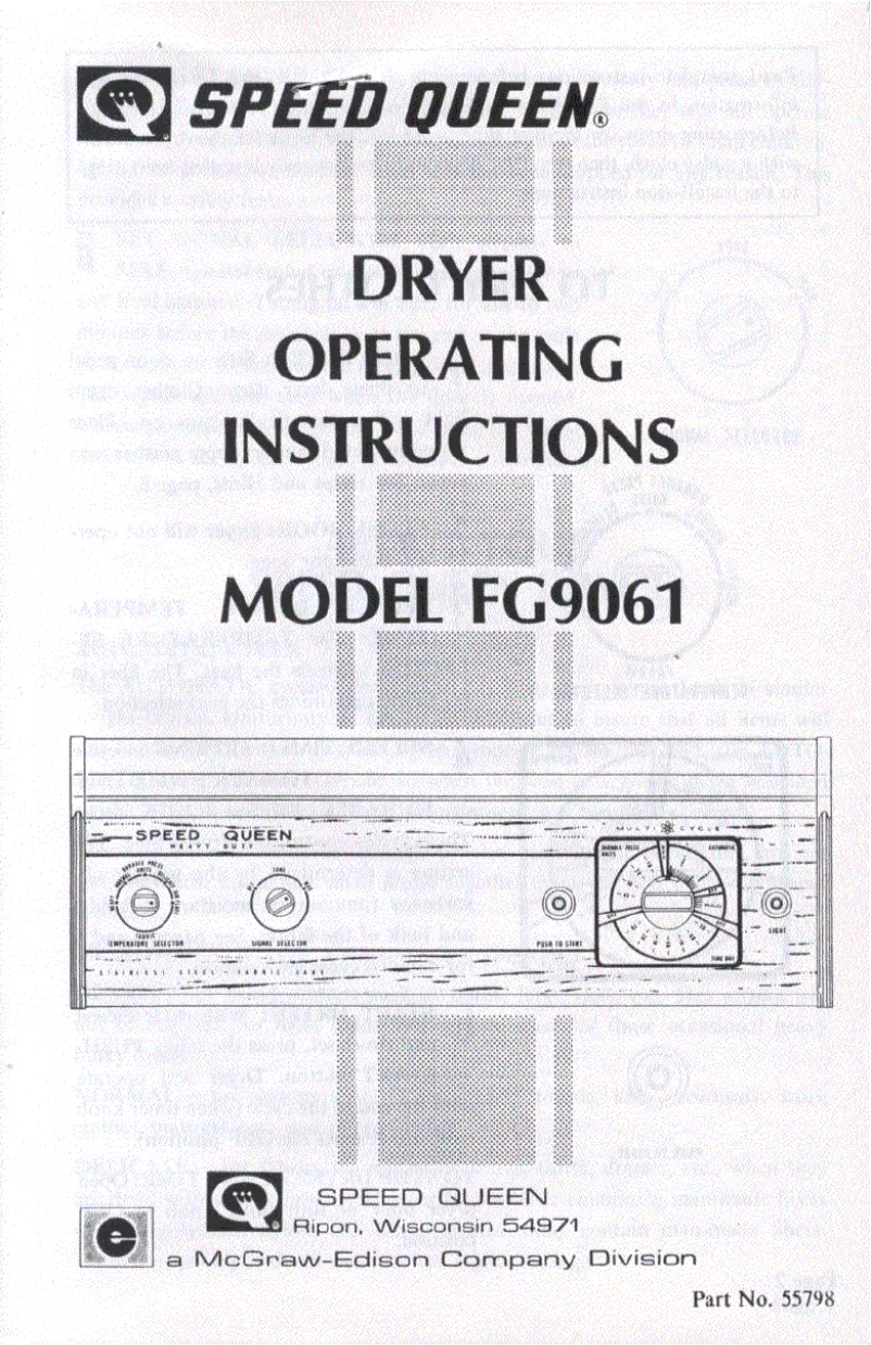 Page n°1 - Manuel utilisateur Speed Queen FG9061