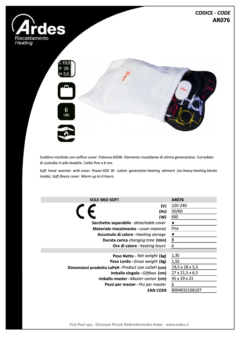 Page 1 de la notice Fiche technique Ardes AR076