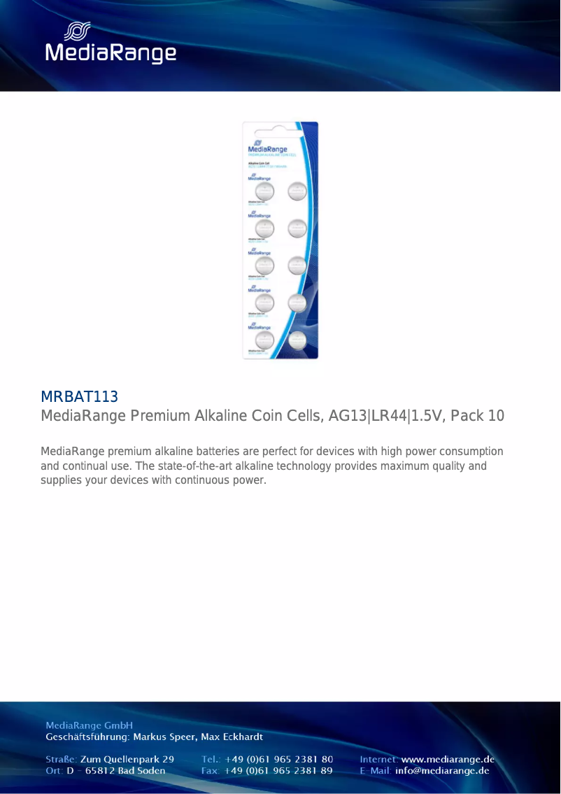 Page n°1 - Manuel utilisateur MediaRange MRBAT113