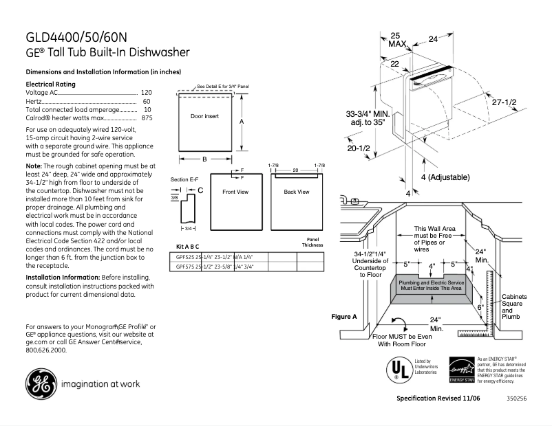 Page 1 de la notice Fiche technique GE GLD4400NBB