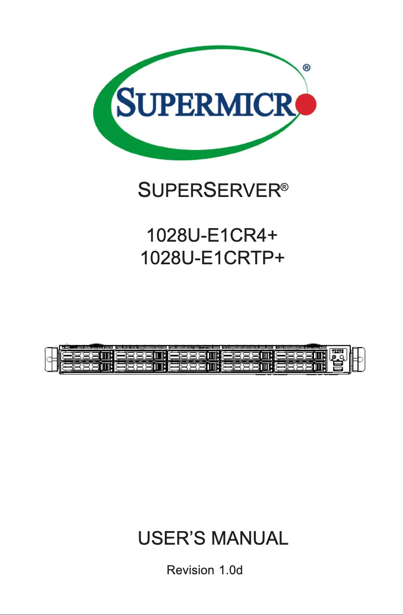 Image de la première page du manuel de l'appareil SuperServer 1028U-E1CR4+