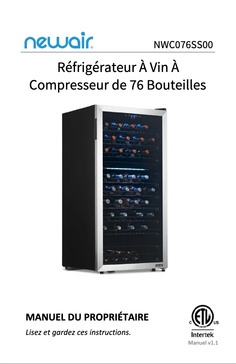 Page 1 de la notice Manuel utilisateur NewAir NWC076SS00