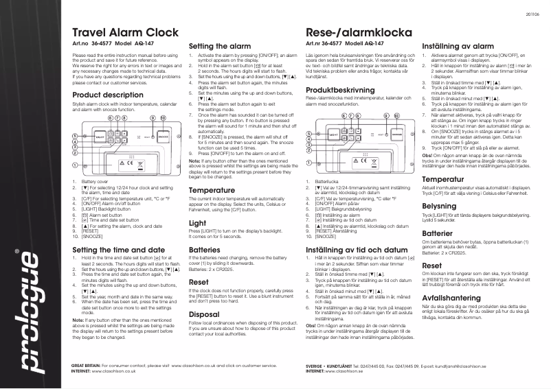 Page 1 de la notice Manuel utilisateur Prologue AQ-147