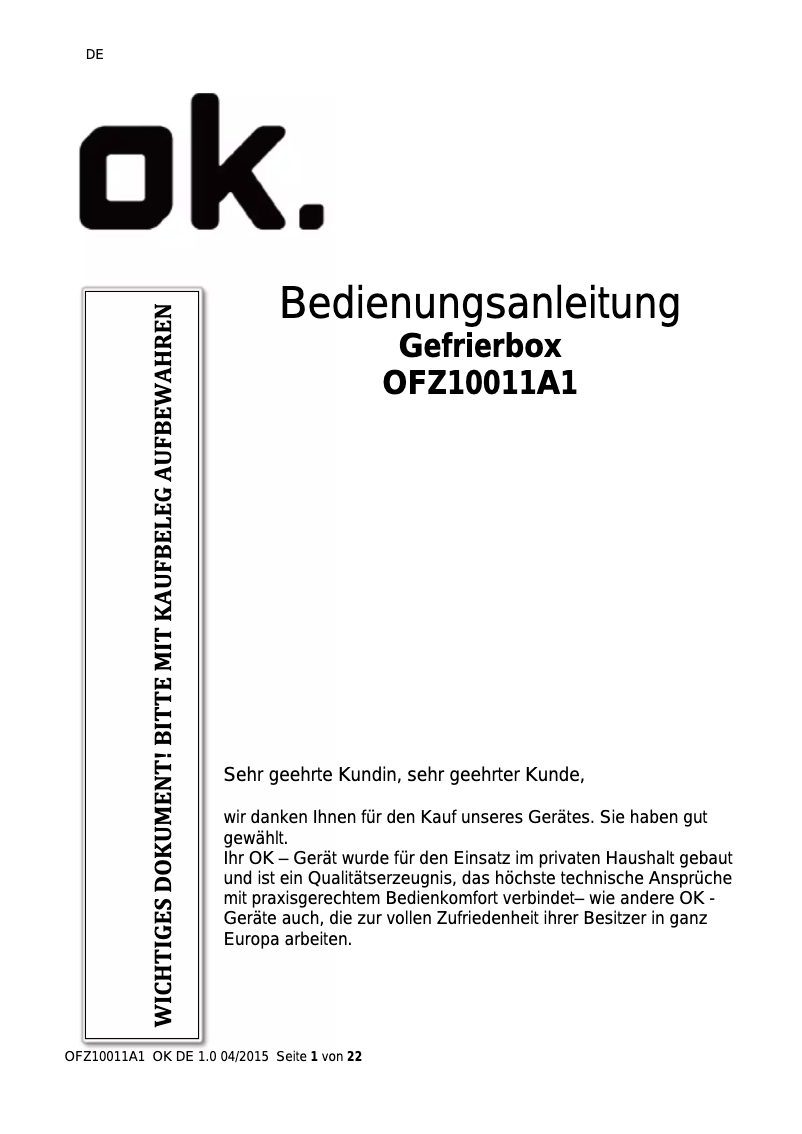 Page n°1 - Manuel utilisateur OK OFZ10011A1