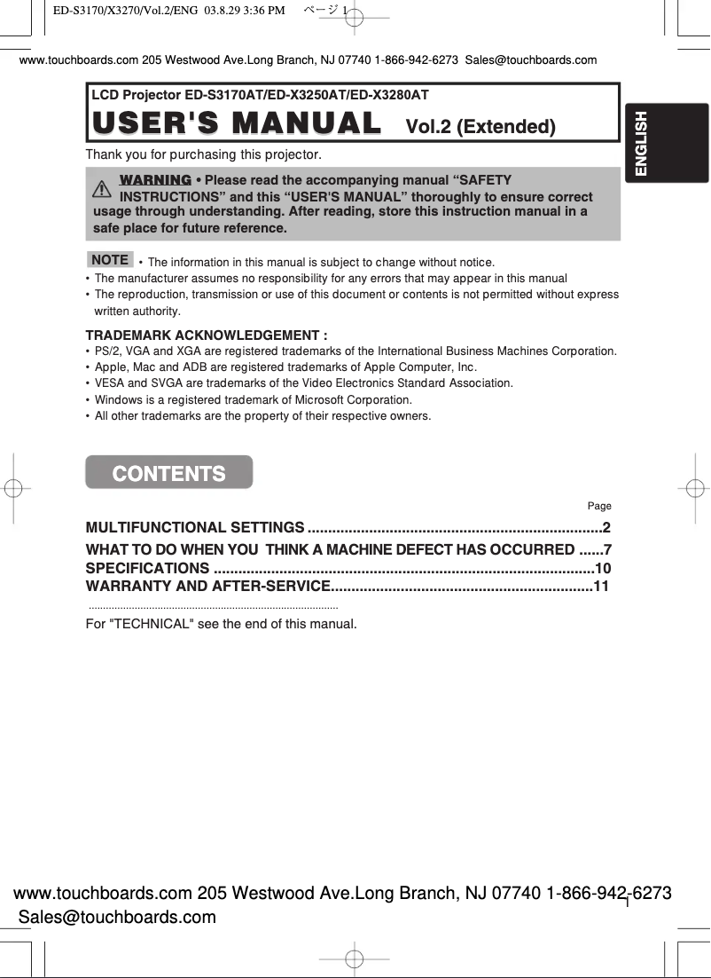 Page 1 de la notice Manuel utilisateur Hitachi EDX3280AT