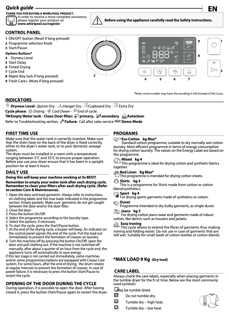 Página 1 del manual Manual de instrucciones Whirlpool FFT M11 9X2BXY BE