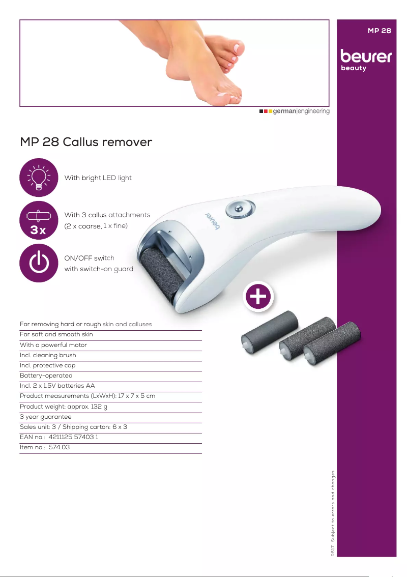 Page 1 de la notice Fiche technique Beurer MP 28