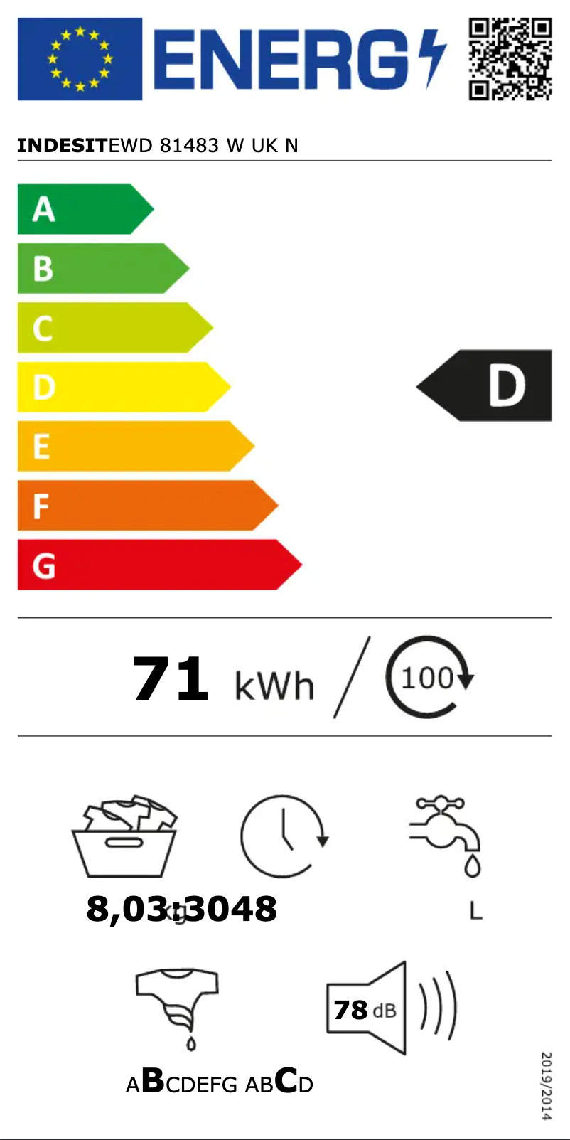 Page n°1 - Label énergétique Indesit EWD 81483 W UK N