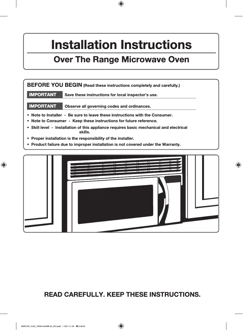 Page 1 de la notice Guide d'installation Samsung ME18H704SFB