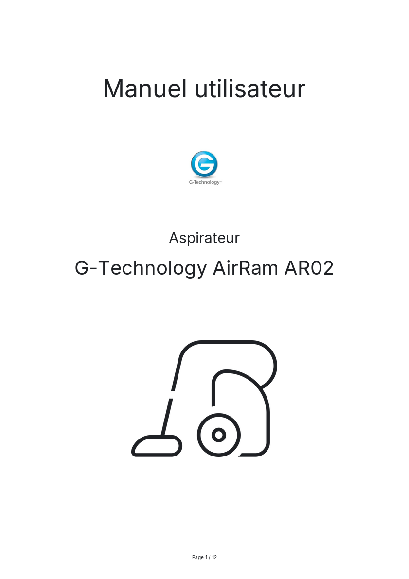 Image de la première page du manuel de l'appareil AirRam AR02