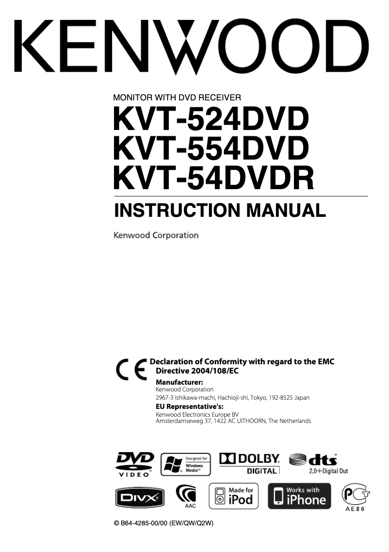 Page 1 de la notice Manuel utilisateur Kenwood KVT-54DVDR