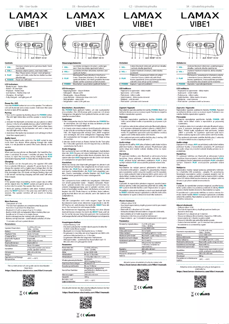 Page 1 de la notice Manuel utilisateur Lamax Vibe1