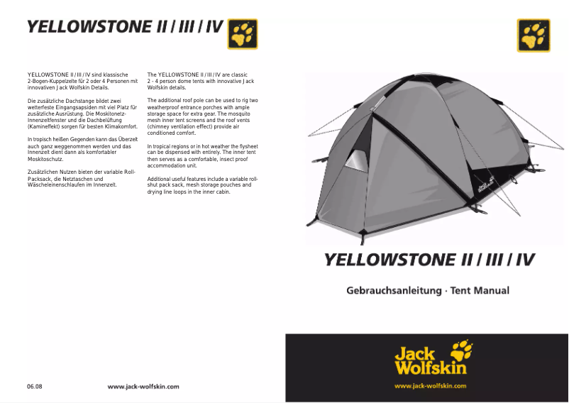 Page 1 de la notice Manuel utilisateur Jack Wolfskin Yellowstone II
