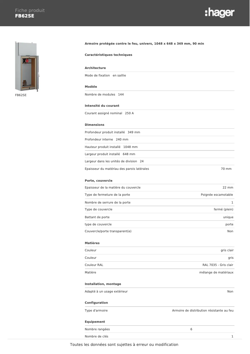 Page n°1 - Fiche technique Hager FB62SE