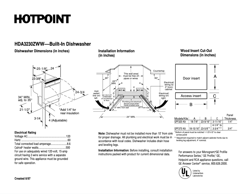 Page n°1 - Fiche technique Hotpoint HDA3230ZWW