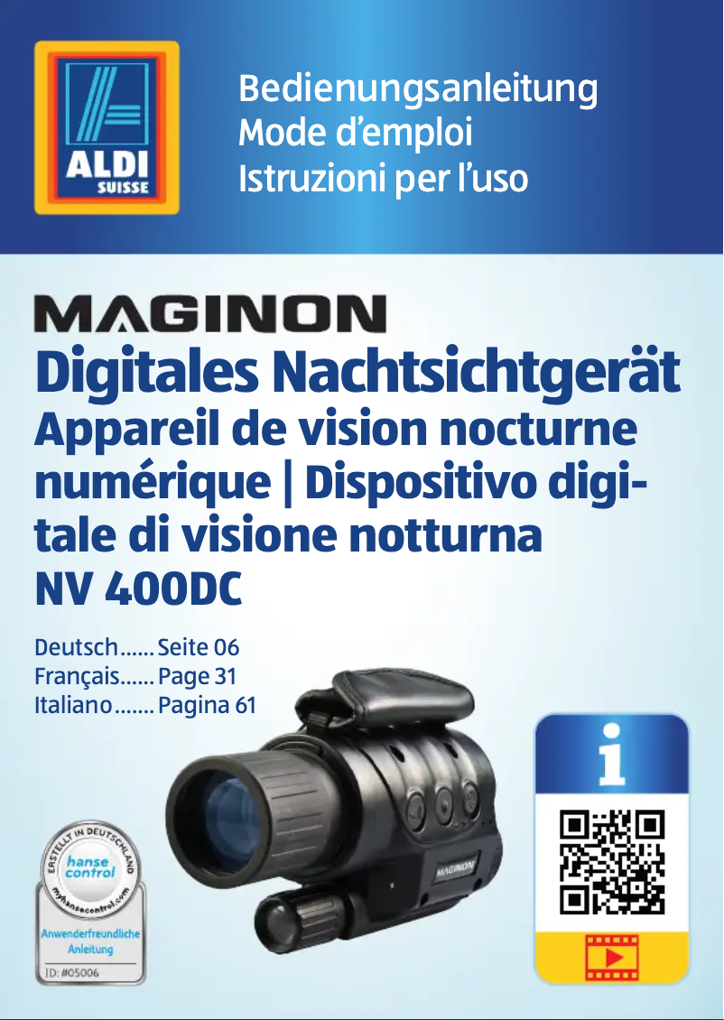 Page 1 de la notice Manuel utilisateur Maginon NV 400DC