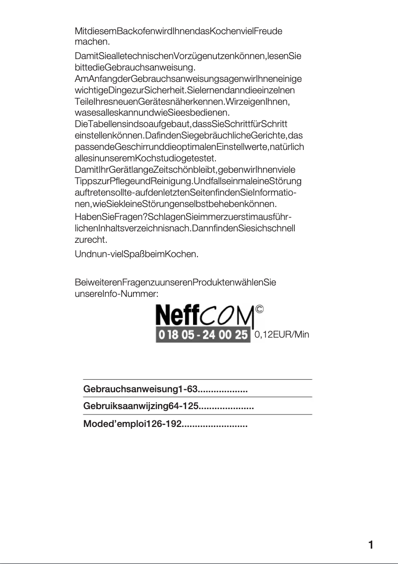 Page n°1 - Manuel utilisateur Neff B7742N0