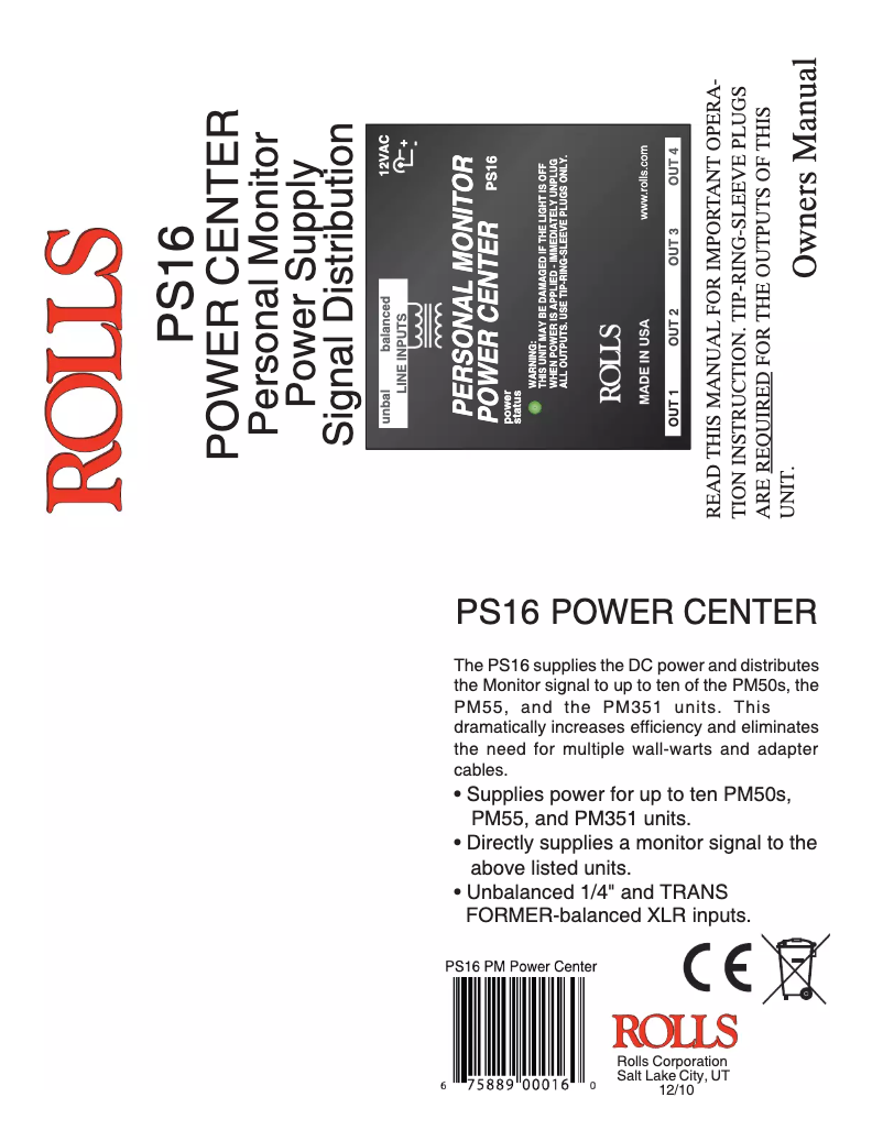 Image de la première page du manuel de l'appareil Personal Monitor Power Center PS16