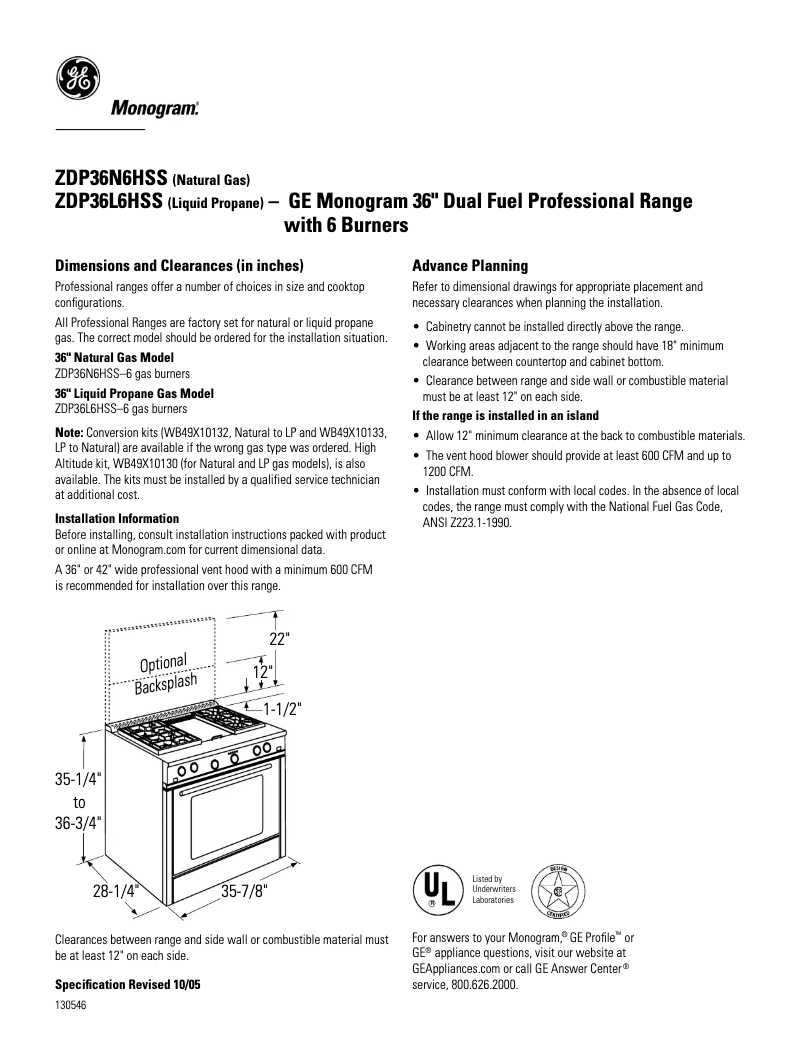 Page n°1 - Fiche technique GE ZDP36N6HSS