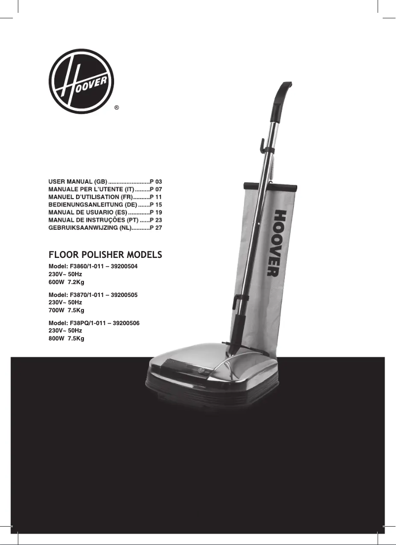 Page 1 de la notice Manuel utilisateur Hoover F 3870